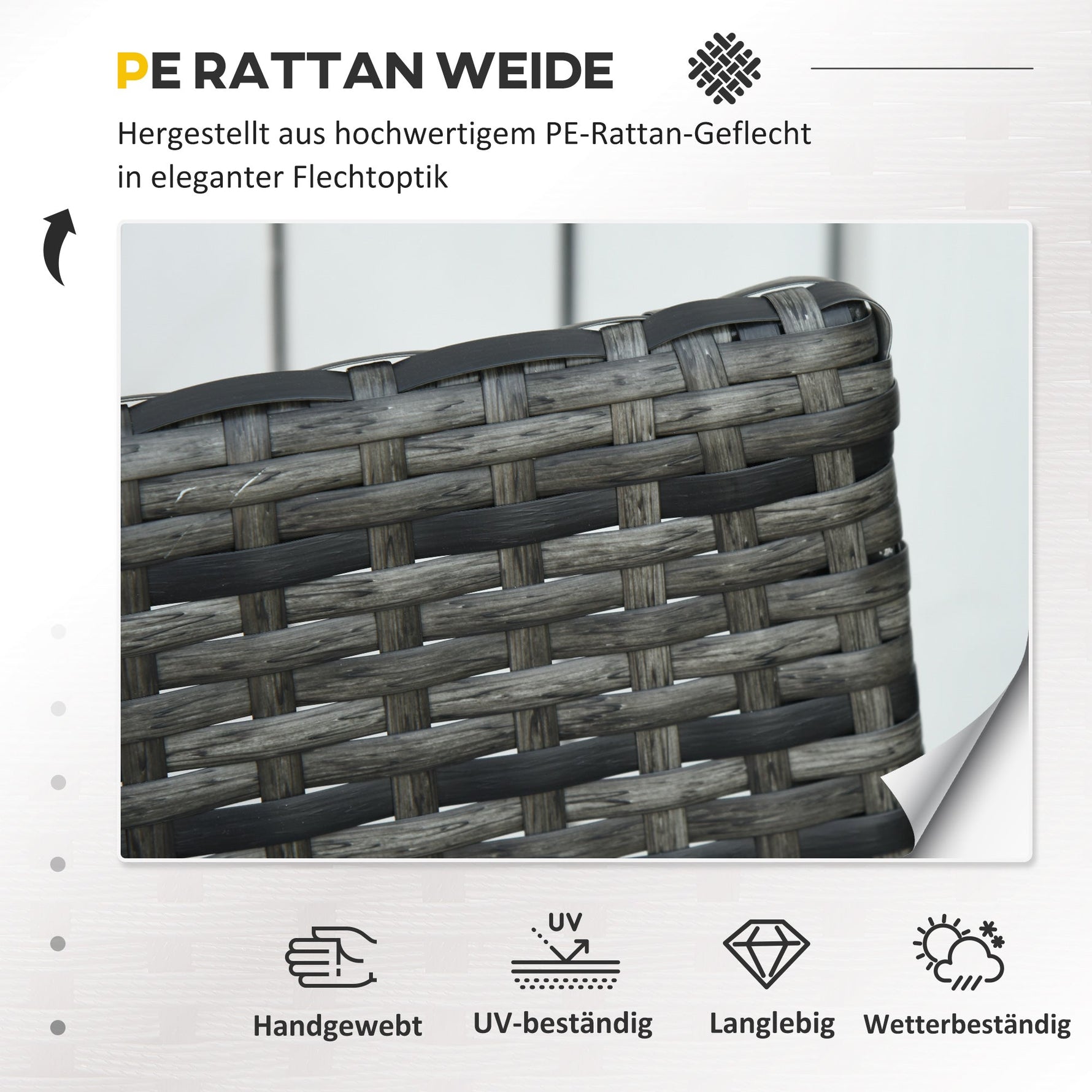 Polyrattan Balcony Set for 2 People, Weatherproof Cushions, Grey