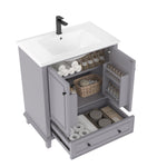 Floor-standing Bathroom Cabinet with Integrated Ceramic Washbasin and Solid Wood Legs, Grey