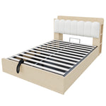 Wooden Flatbed 140x200 with Hydraulic Storage & USB, Wood Color
