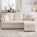 Velvet Sofa, LED USB-C Storage Footrest Cup Holders, Beige