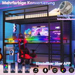 Loft Bed with Desk, LED Lights and Charging Ports, 90x200 cm, Black Iron
