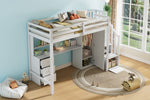 Bunk Bed 90x200cm with Desk, Wardrobe, Stair Storage - White