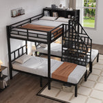 Iron Bunk Bed 3-Sleeper with Storage Stairs 90x200/140x200cm, Black
