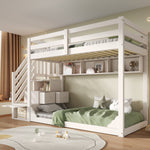 Bunk Bed 90x200cm with Staircase Storage & Safety Railing - White Wood