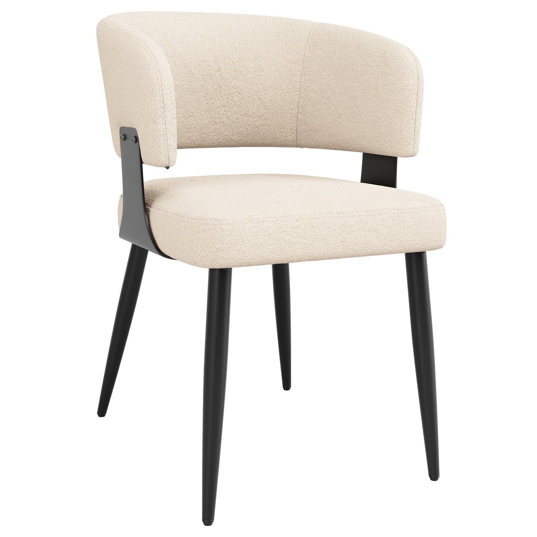 Ergonomic Dining Chair Set of 4 with Curved Backrest and Flannel Fabric, Beige/Grey