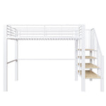 Loft Bed 90x200 cm with Storage Space & Stairs, Metal