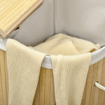 Laundry Basket Sorter 2-Section Removable Lid Natural Bamboo
