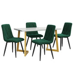 Dining Set 5-Piece Rectangular Table 117x68cm 4 Chairs Dark Green Twill Velvet Gold Legs