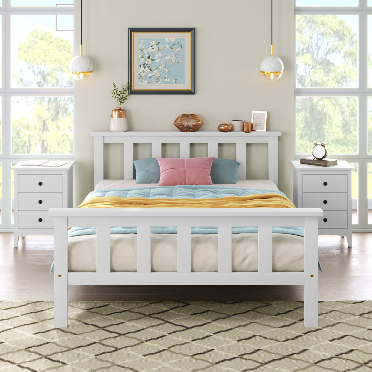 Wooden Bed, Single with Headboard, 90 x 200 cm Solid Pine, White