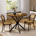 90 cm Round Dining Table, Space-Saving Kitchen Table with Metal Legs, Brown & Black