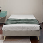 Modern Minimalist Bed Frame, 90x200 cm Low-Profile Base, Beige Dutch Velvet