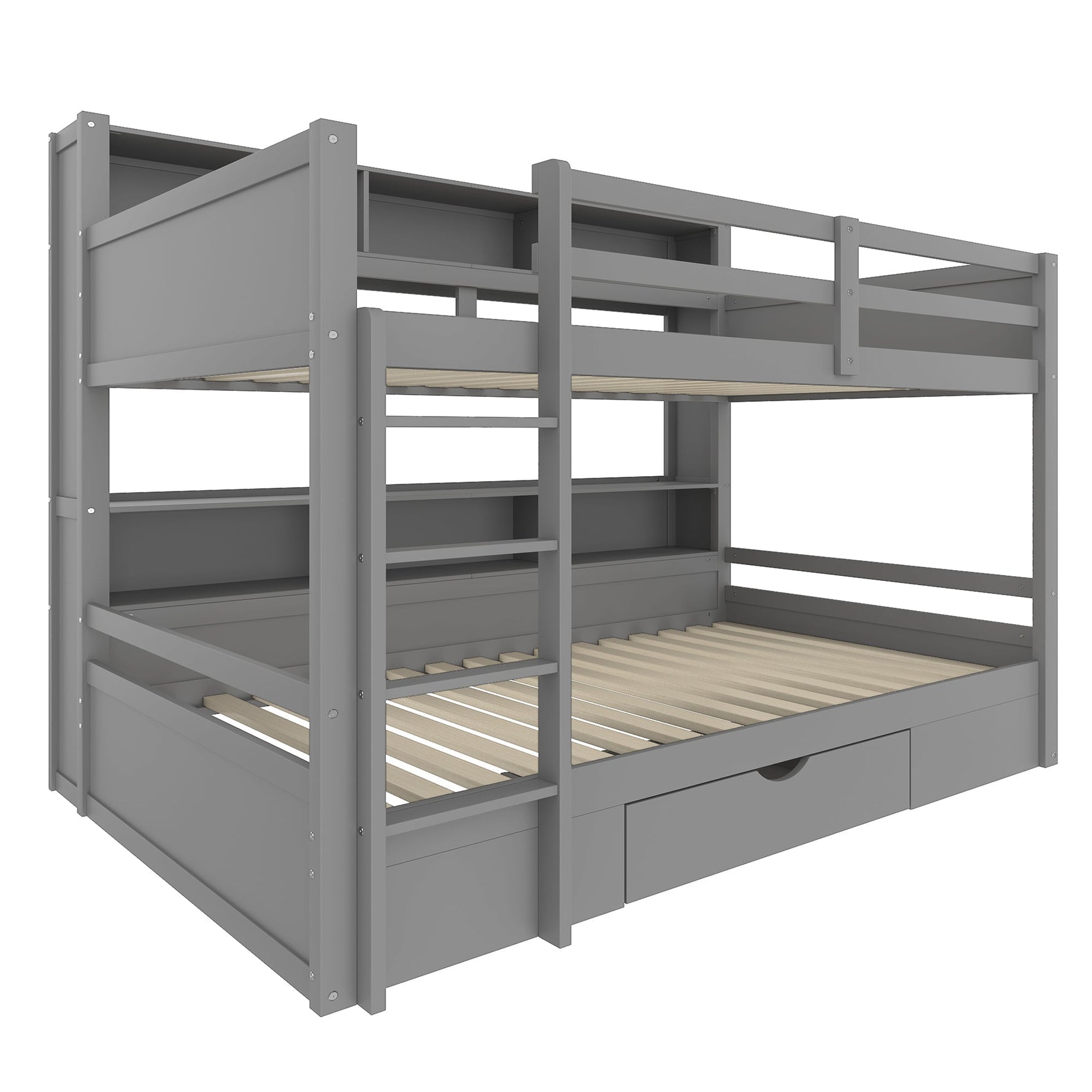 Bunk Bed 90x200cm Single Bed with Drawers Storage Without Mattress Grey