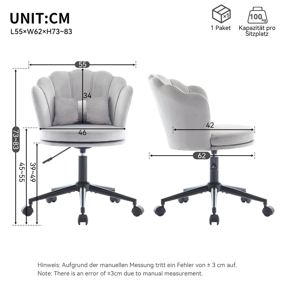 Dressing/Office Chair, Petal Backrest Butterfly Lumbar Cushion Height Adjustable, Soft Seat Cushion