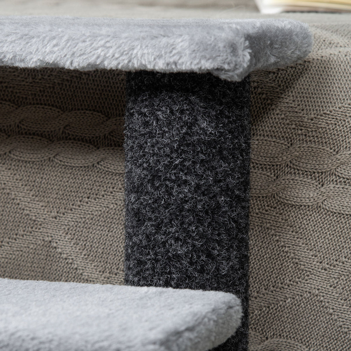 Cat Stairs, 64cm 4 Steps with Play Ball, Jute and Plush, Grey