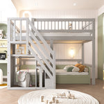 Solid Wood Children's Bed 90x200 with Storage Cabinet, Grey