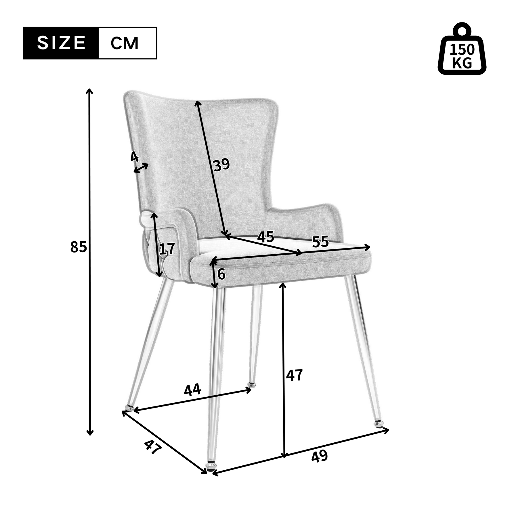 Velvet Dining Chair Set of 4 with Metal Legs Grey