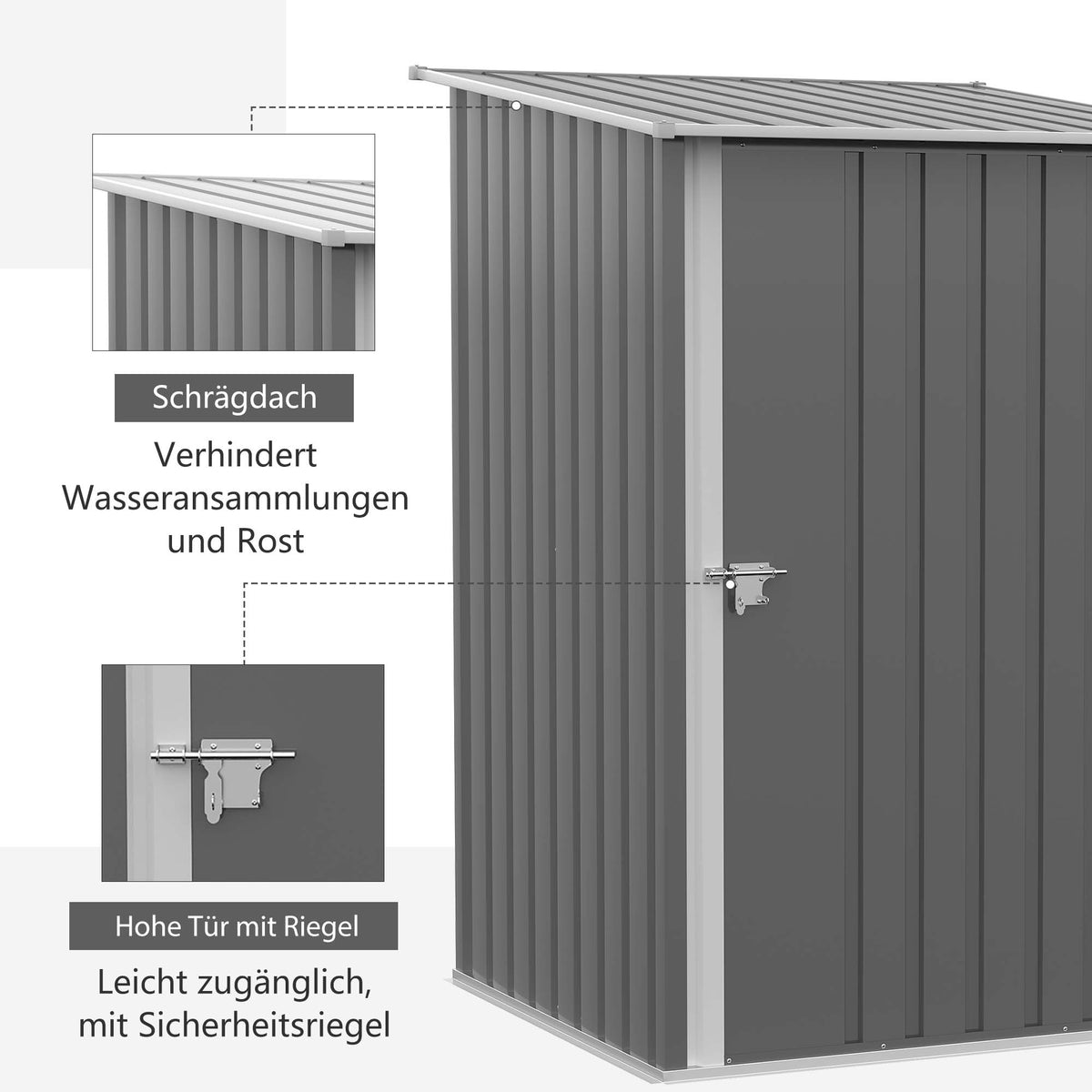 Steel Garden Shed Lockable Cabinet Pent Roof 100x103x160cm, Grey