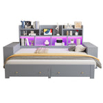 Extendable Sofa Bed 90/180x200cm with Storage & LED, Grey Wood