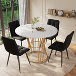 Kitchen Table Modern Marble Sturdy Metal Frame White/Gold