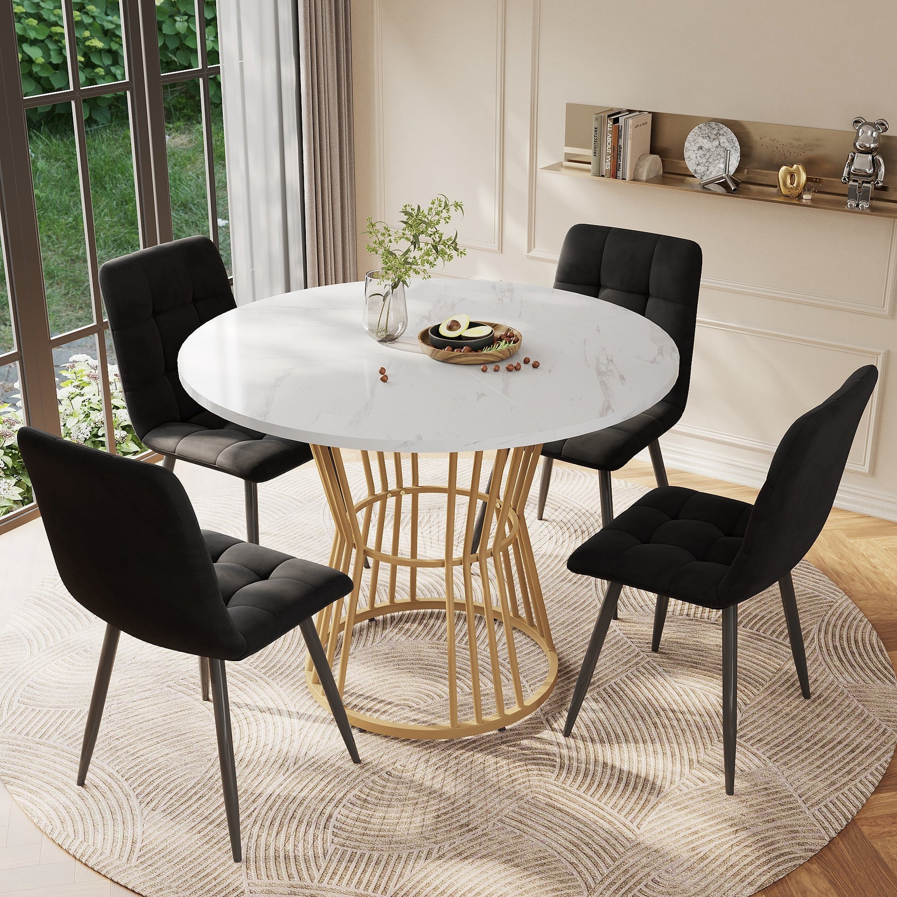 Kitchen Table Modern Marble Sturdy Metal Frame White/Gold