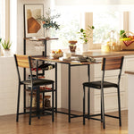 Bar Table with Stool Set, 3-Piece Folding Kitchen Table with Wine Rack, Steel Frame, Brown