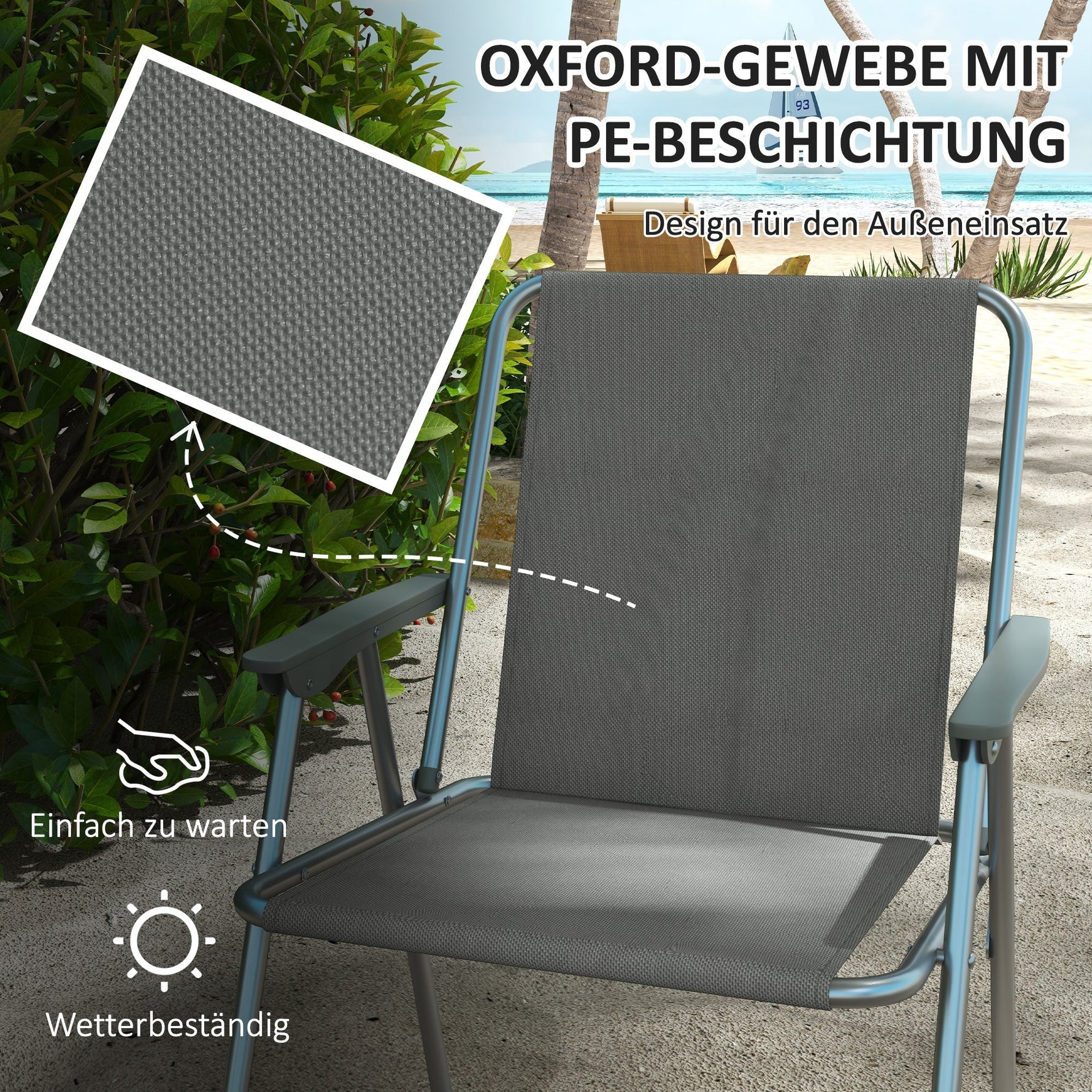 Folding Chair Set of 4, Foldable Garden Camping with Backrest Armrest, Oxford Grey