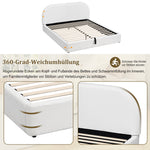 Upholstered Double Bed 180x200cm with Hydraulic Storage and Slatted Base, Beige Bouclé