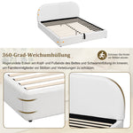 Upholstered Double Bed 160x200cm with Storage, Beige Bouclé