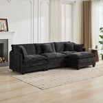 Cloud Sofa Ottoman - Modern Sectional Double Layer Cushion - Black Chenille