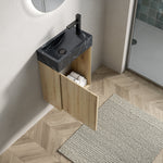 Wall-Mounted Bathroom Vanity Unit with Undermount Sink and Striped Cabinet, White Oak Wood Grain