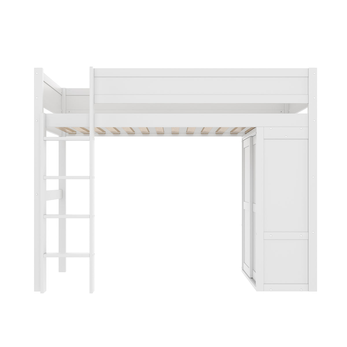 Loft Bed 90x200cm with Wardrobe & Storage, White Pine Wood