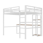 Loft Bed 140x200cm Desk Power/USB-C Shelves Stepladder - White Iron Frame