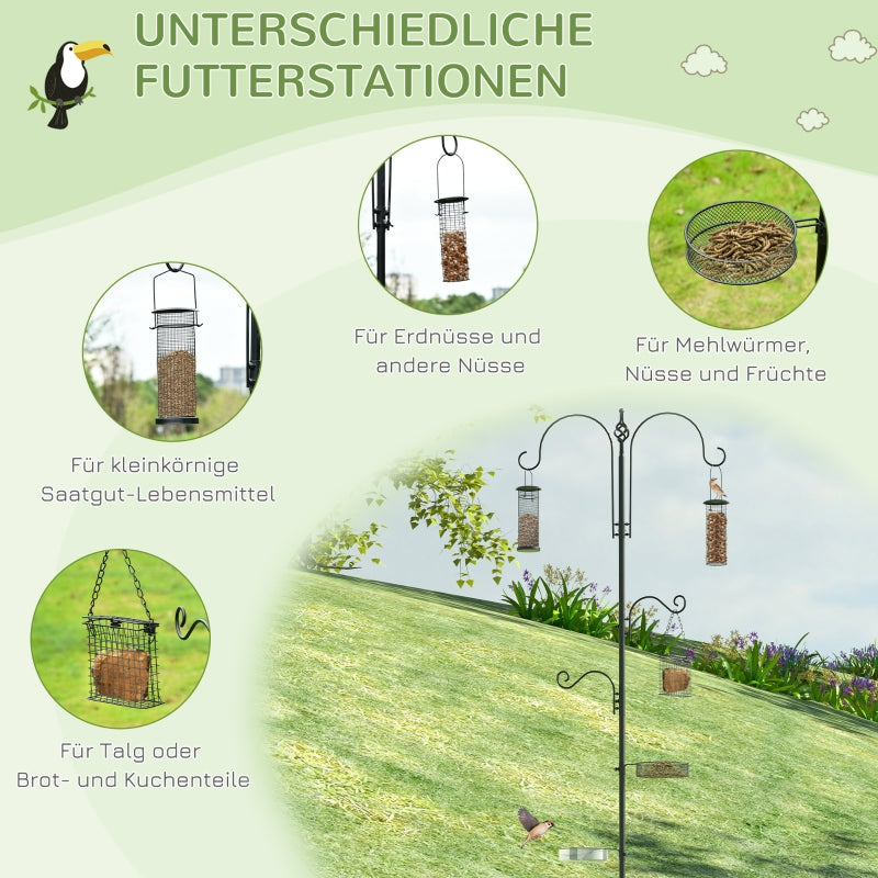 Bird Feeding Station, 208 cm 4 Hooks Bird Bath, Steel, Black