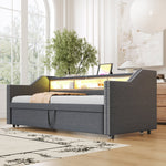 Upholstered Bed Pull-Out Sofa Bed 90/180 x 190 cm with LED & USB, Dark Grey