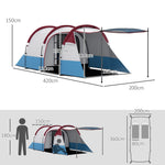 Camping Tent, 3 Person Tunnel, Light Hook & 2 Rooms, Red