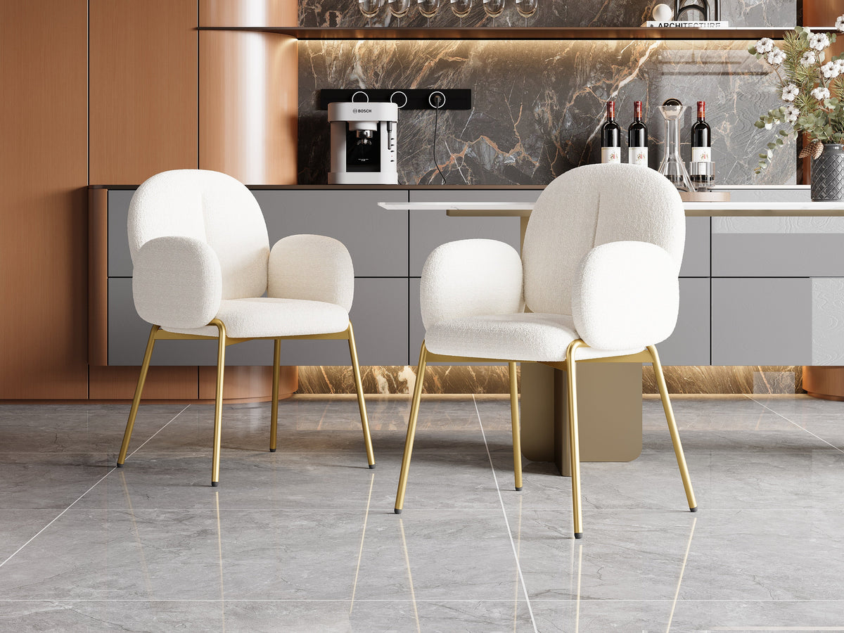 Dining Chairs and Lounge Chairs with Gold Legs, Set of 2, Beige Teddy