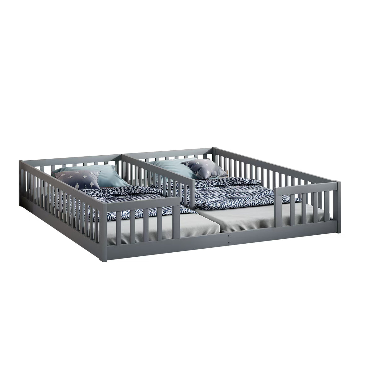 Children's Panel Bed 90x200 cm with Railing, Grey Pine Wood