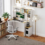 Desk, Computer Office Table with Open Shelves, CPU Stand, Steel Frame, Oak