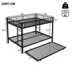 140*200cm Bunk Bed with Pull-out Bed and High Railings, Iron, Black
