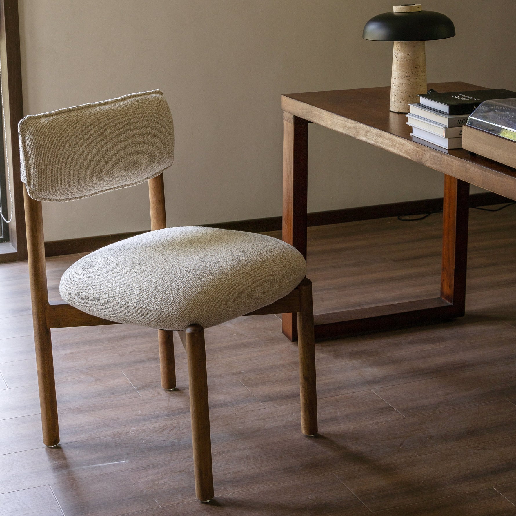 Wooden Chair Frank Upholstered Seat Small Packing Size, Walnut/Beige