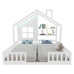 Children's House Bed 90x200 cm with LED & Storage, White