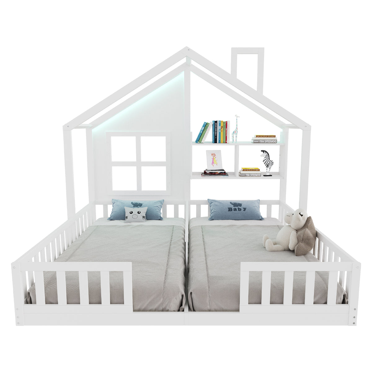 Children's House Bed 90x200 cm with LED & Storage, White