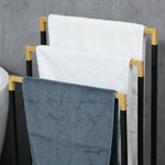 kleankin Towel Rack, 3 Bars, Steel & Bamboo, Black