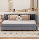 Upholstered Bed 90x200, Pull-Out Multifunctional Sofa Bed with Slatted Frame, Velvet Fabric Gray