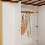 Loft Bed 90x200cm Storage Wardrobe Ladder - White + Raw Wood Finish