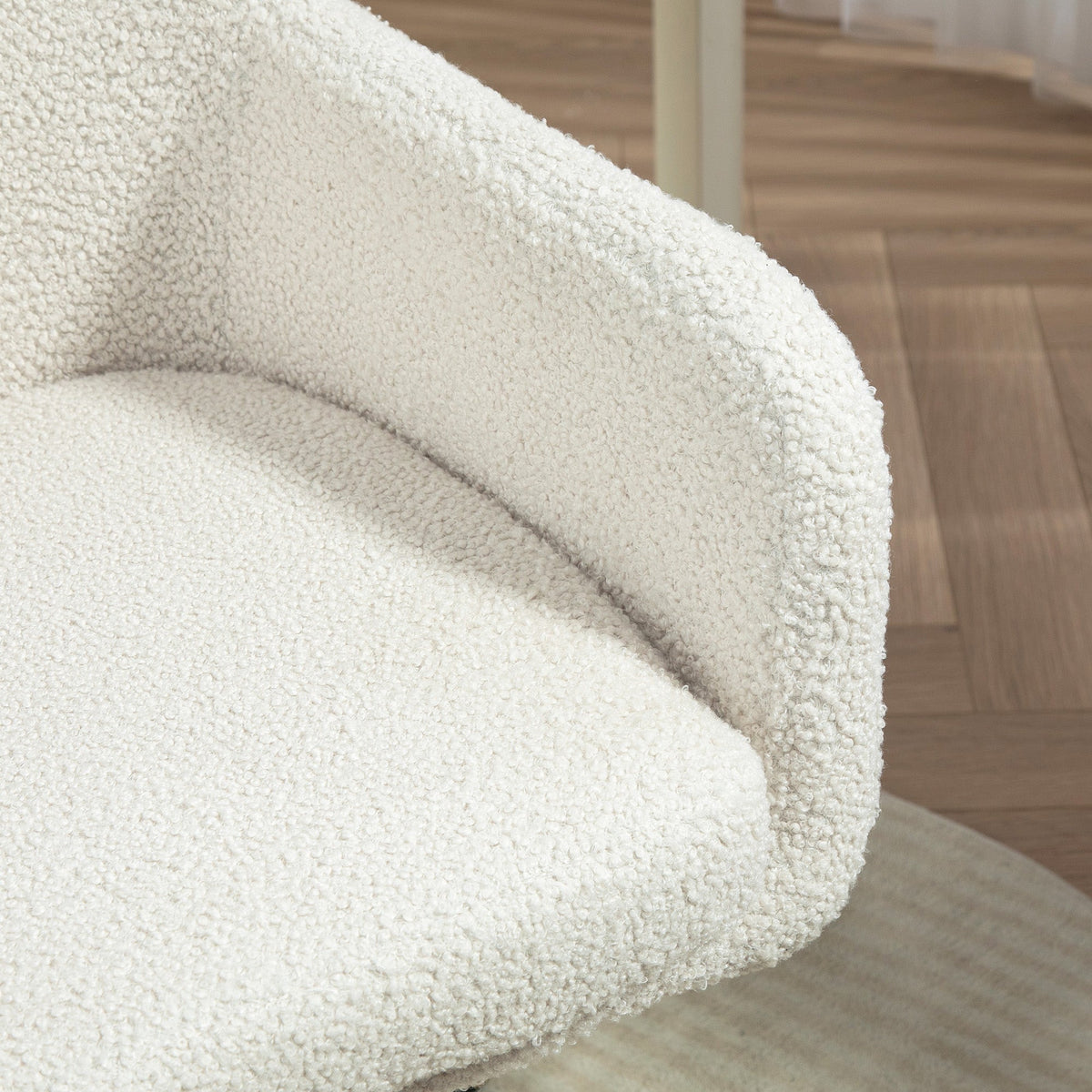 Office Chair, Height-Adjustable Swivel Recliner Steel Frame, Cream White Velvet