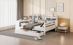 Solid Wood Sofa Bed, 140x200 cm, with Desk, Bookshelf, Storage, Power Outlet, White