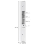 Slim Bathroom Cabinet, 3 Open Compartments, Adjustable Shelf, White