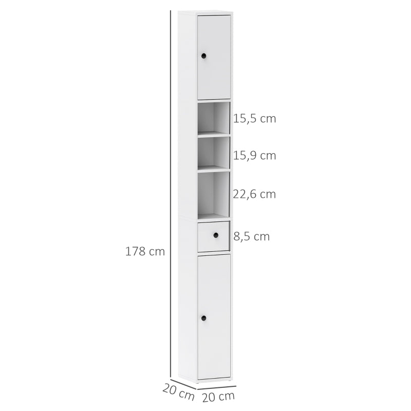 Slim Bathroom Cabinet, 3 Open Compartments, Adjustable Shelf, White