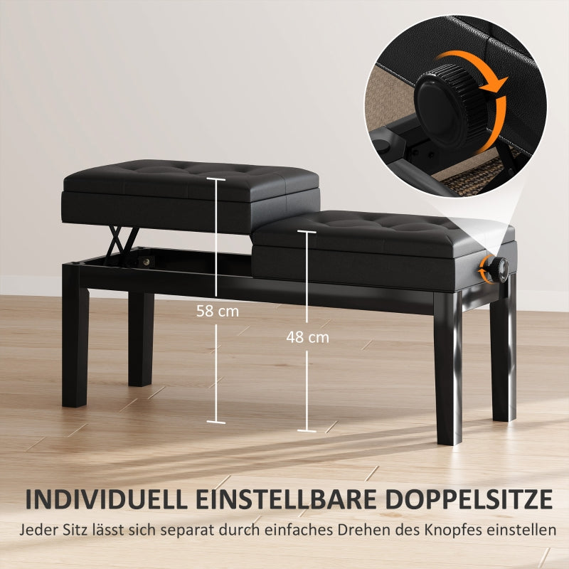 Piano Bench, Height-Adjustable, Storage, 220 kg Capacity, Faux Leather, Black